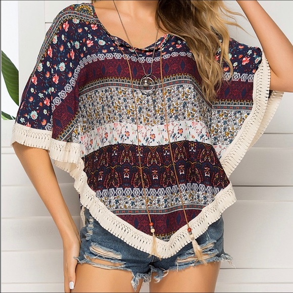 Coeur De Vague Tops - Cape sleeve, crochet hemmed top
